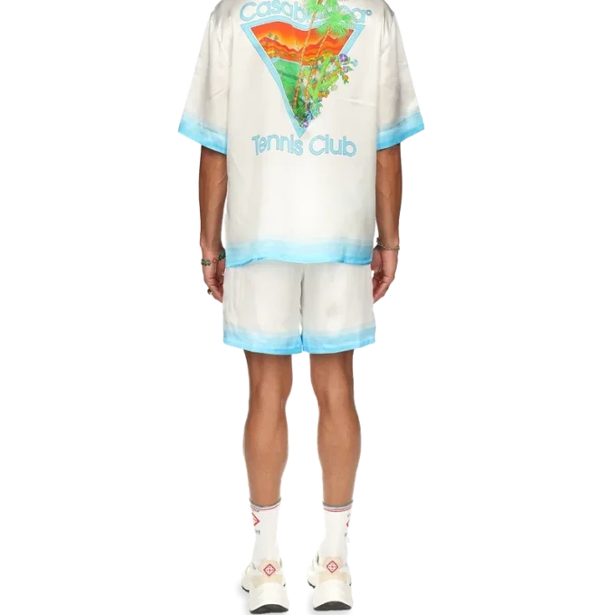 Palm Springs Icon Blaues Seidenhemd mit Kubanerkragen