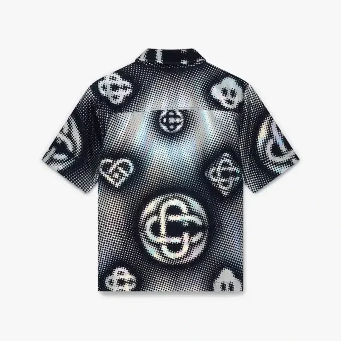 Perlmuttfarbenes Monogramm-Denim-Shirt mit kurzen Shorts