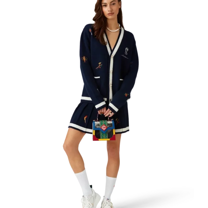 Plisseerock aus Wolle und Kaschmir mit gesticktem Motiv