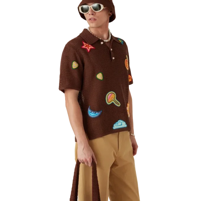 Polohemd mit Häkelmotiv