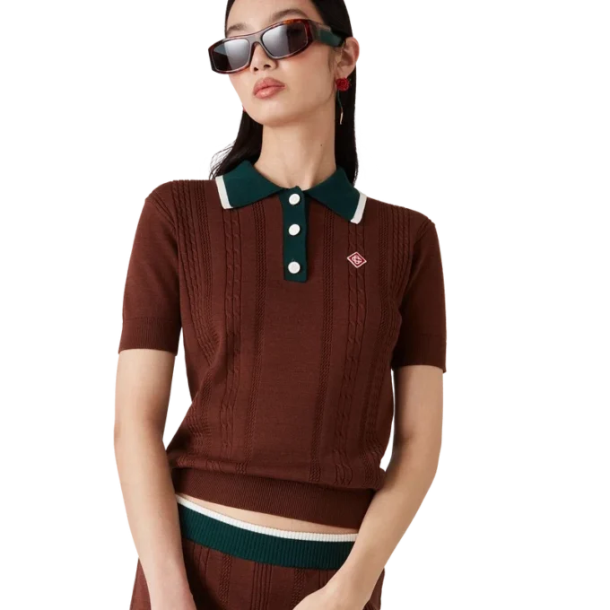 Polohemd mit Zopfmuster