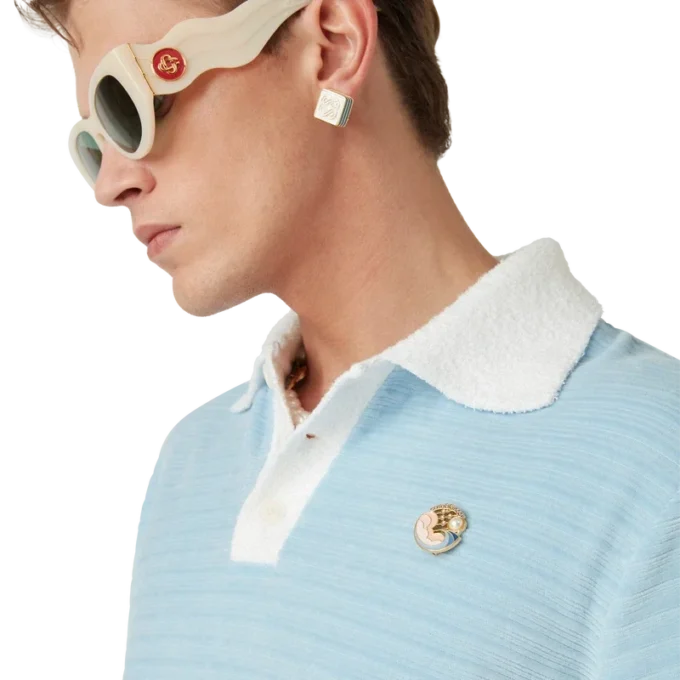 Poloshirt mit Veloursstreifen Poloshirt mit Veloursstreifen