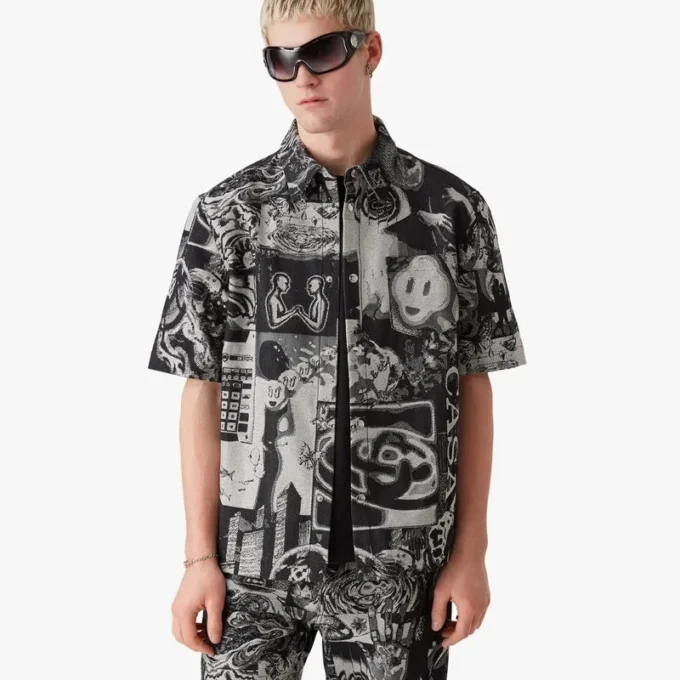 Rave Collage Kurzarm-Shorts-Jeanshemd Rave Collage Kurzarm-Shorts-Jeanshemd