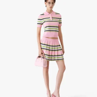 Rosa-grün gestreifter Minirock mit Falten