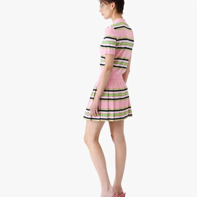 Rosa-grün gestreifter Minirock mit Falten Rosa-grün gestreifter Minirock mit Falten