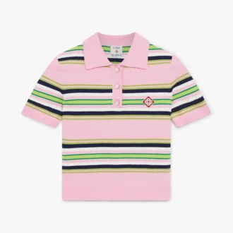 Rosa-grün gestreiftes, tailliertes Poloshirt