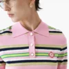 Rosa-grün gestreiftes, tailliertes Poloshirt