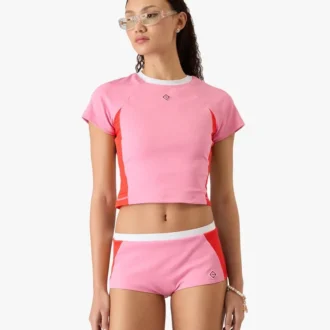 Rosa Monogram-Rash-Top mit kurzen Shorts
