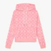 Rosa Velours-Sweatshirt mit Kapuze und Monogramm
