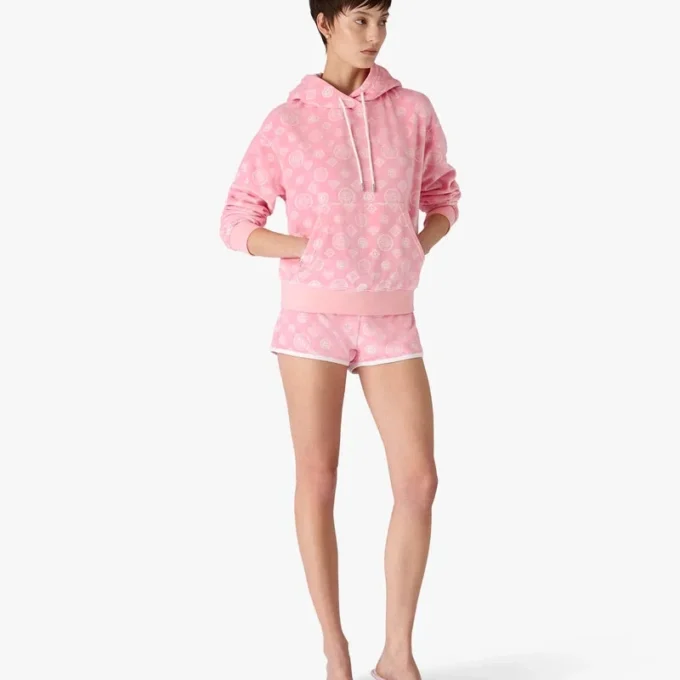 Rosa Velours-Sweatshirt mit Kapuze und Monogramm