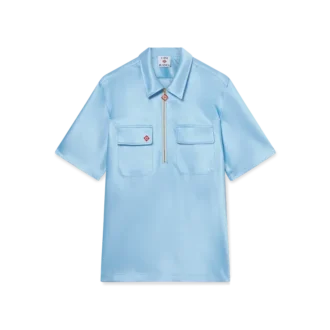 Satin-Shirt mit Viertelreißverschluss und Shorts mit kurzen Ärmeln Satin-Shirt mit Viertelreißverschluss und Shorts mit kurzen Ärmeln