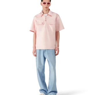 Satin-Shirt mit Viertelreißverschluss und Shorts mit kurzen Ärmeln