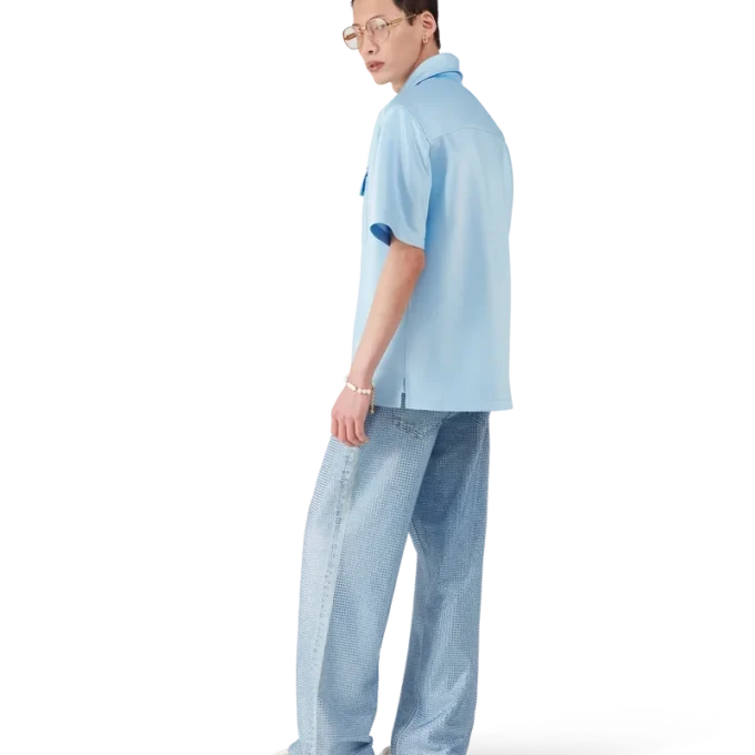 Satin-Shirt mit Viertelreißverschluss und Shorts mit kurzen Ärmeln