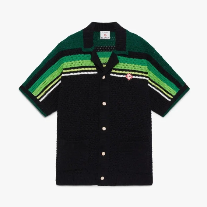 Schwarz gestreiftes Kurzarm-Poloshirt Schwarz gestreiftes Kurzarm-Poloshirt