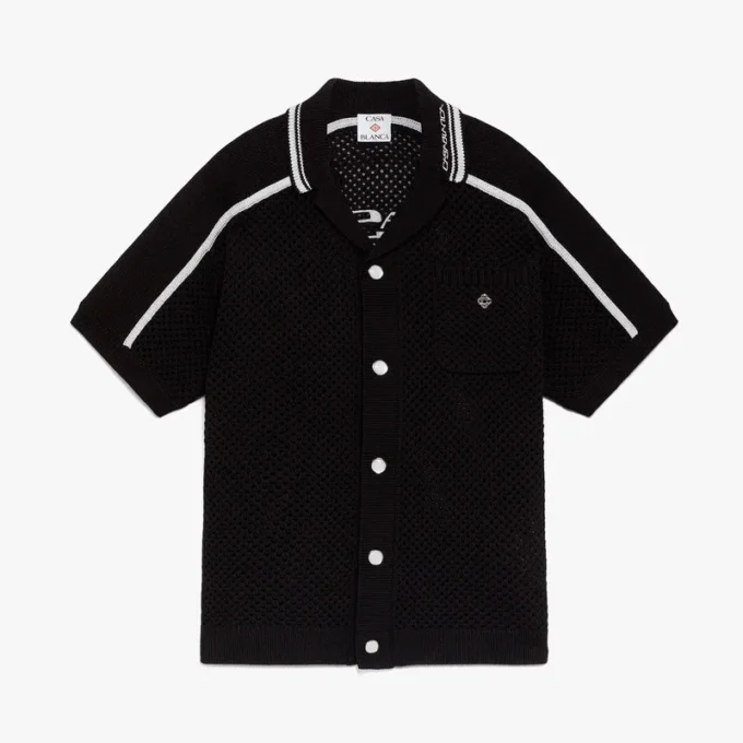 Schwarzes Kurzarm-Mesh-Hemd Schwarzes Kurzarm-Mesh-Hemd