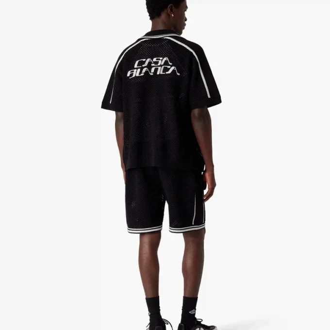 Schwarzes Kurzarm-Mesh-Hemd Schwarzes Kurzarm-Mesh-Hemd