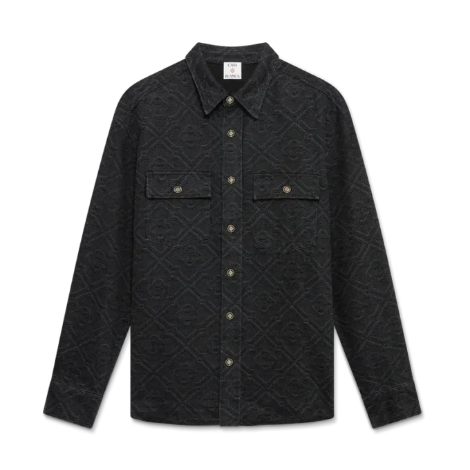 Schwarzes, lasergeschnittenes Langarm-Jeans-Hemd