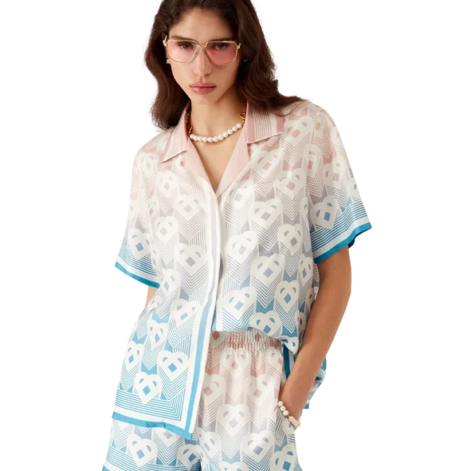 Seidenshorts mit Herz-Monogramm in Farbverlauf