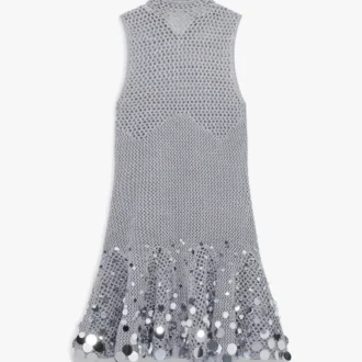 Silbernes Mini-Kleid mit Häkelspiegel Silbernes Mini-Kleid mit Häkelspiegel