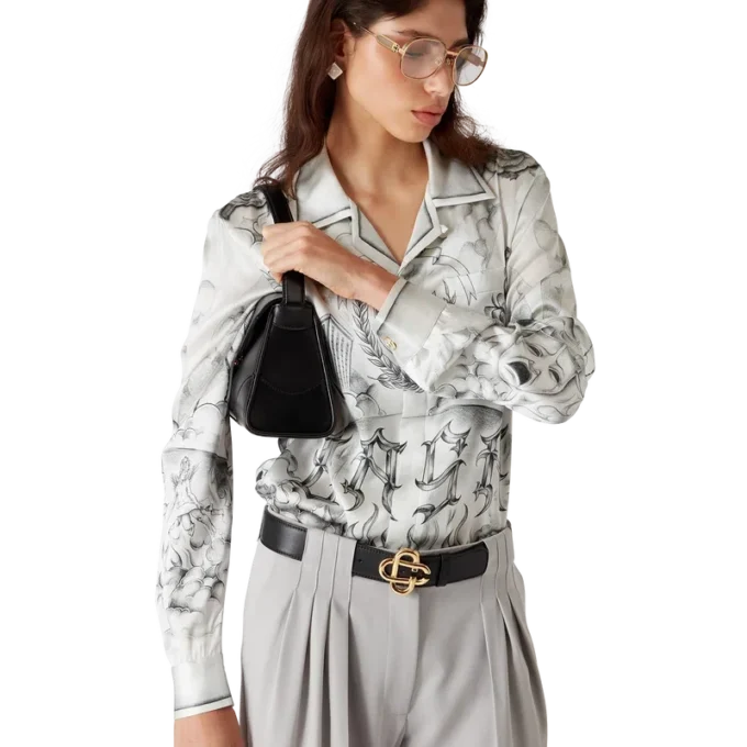 Tattoo-Seidenhemd mit langen Ärmeln