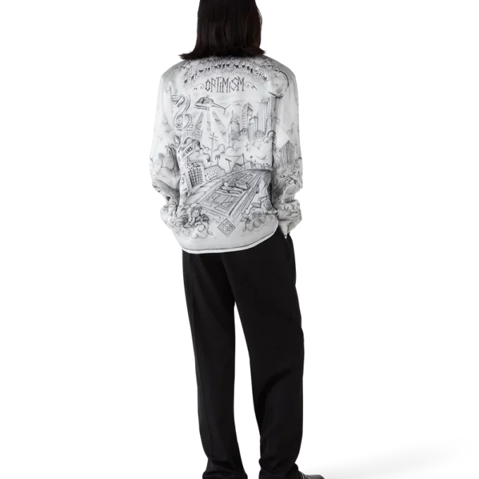 Tattoo-Seidenhemd mit langen Ärmeln