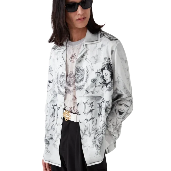 Tattoo-Seidenhemd mit langen Ärmeln