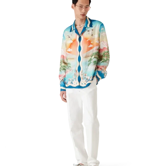 Tennis Club Langarm-Seidenhemd