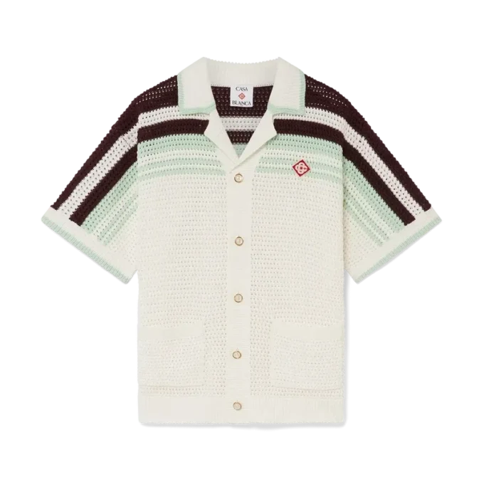 Tennis-Häkelhemd aus Baumwolle mit kurzen Ärmeln Tennis-Häkelhemd aus Baumwolle mit kurzen Ärmeln