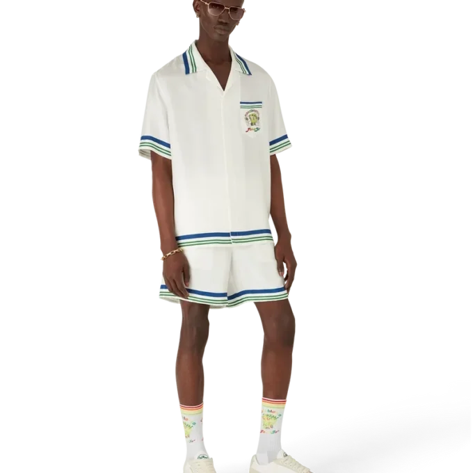 Tennis-Maskottchen-Kurzarm-Shorts aus Seidentwill Tennis-Maskottchen-Kurzarm-Shorts aus Seidentwill