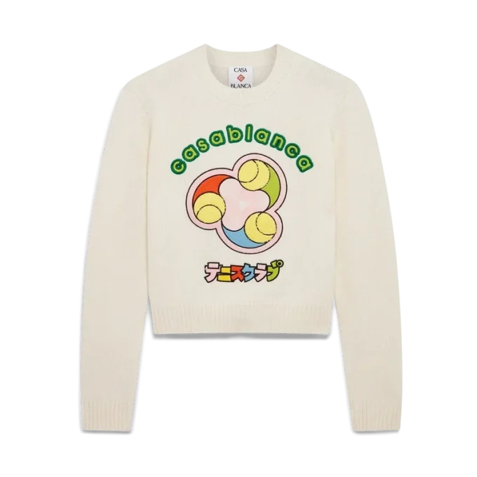 Tennisball-Merino-Strickpullover mit Rundhalsausschnitt