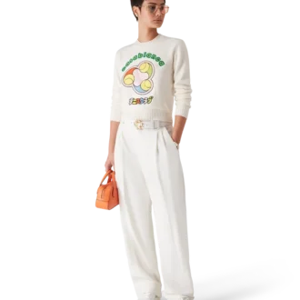 Tennisball-Merino-Strickpullover mit Rundhalsausschnitt