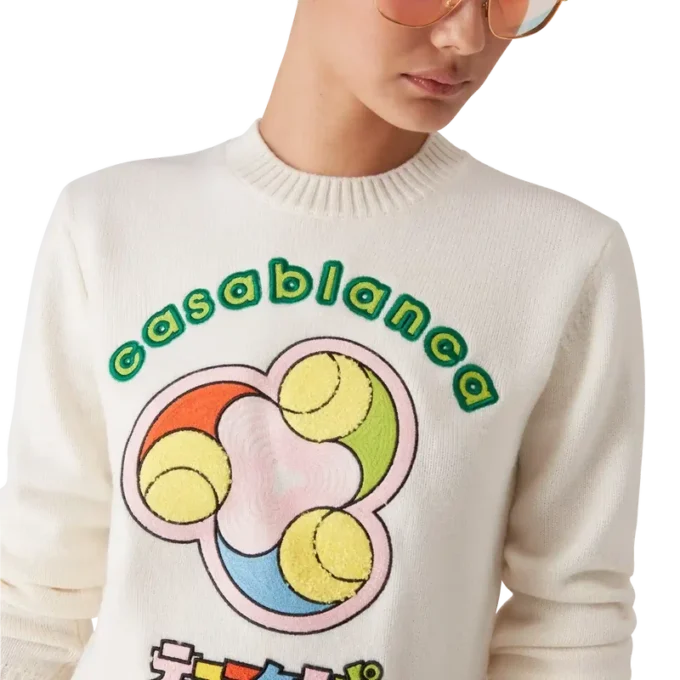 Tennisball-Merino-Strickpullover mit Rundhalsausschnitt