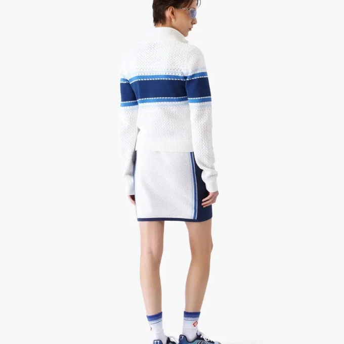 Weiß-blau gestreifte Mesh-Bomberjacke Weiß-blau gestreifte Mesh-Bomberjacke