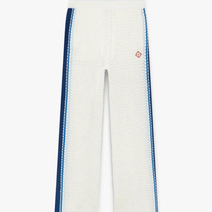 Weiß-blau gestreifte Mesh-Jogginghose Weiß-blau gestreifte Mesh-Jogginghose