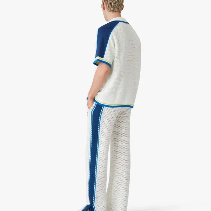 Weiß-blau gestreifte Mesh-Jogginghose Weiß-blau gestreifte Mesh-Jogginghose