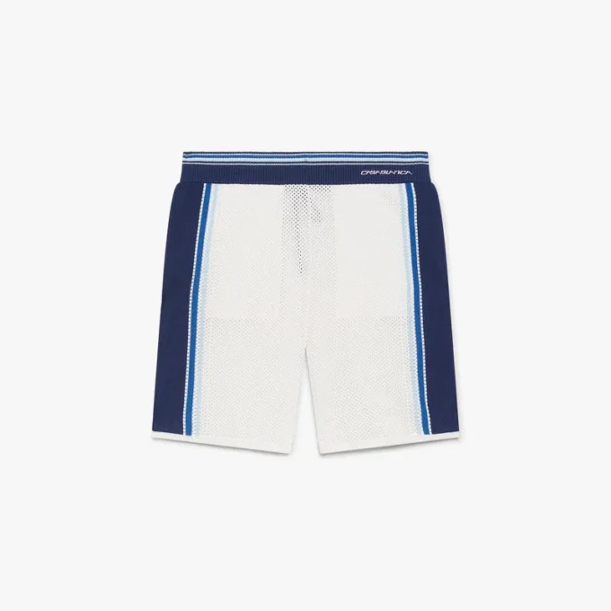 Weiß-blau gestreifte Mesh-Shorts Weiß-blau gestreifte Mesh-Shorts