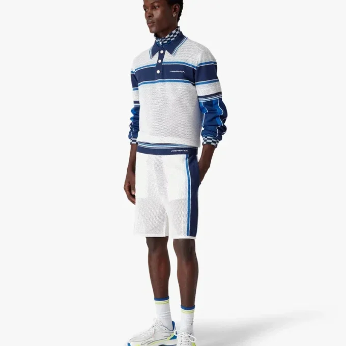 Weiß-blau gestreifte Mesh-Shorts Weiß-blau gestreifte Mesh-Shorts