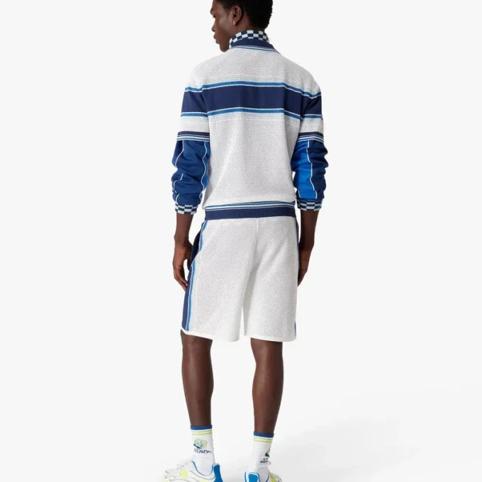 Weiß-blau gestreifte Mesh-Shorts Weiß-blau gestreifte Mesh-Shorts