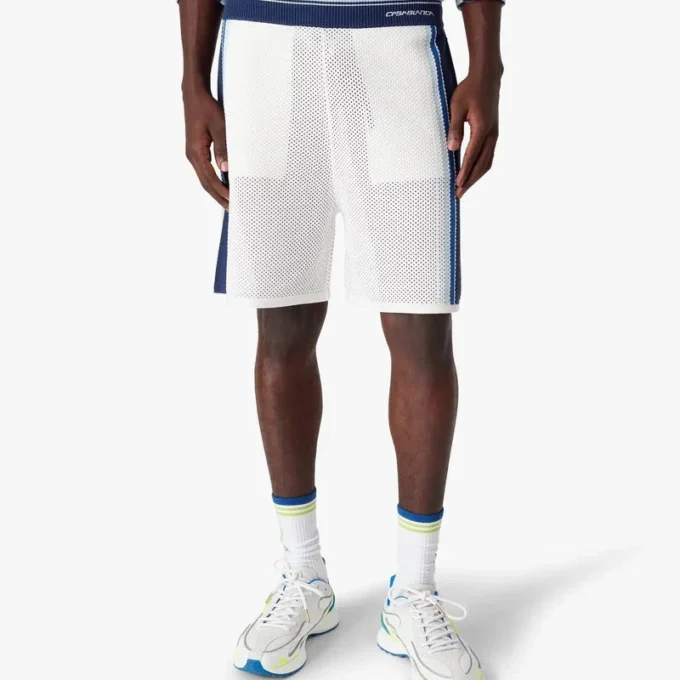 Weiß-blau gestreifte Mesh-Shorts Weiß-blau gestreifte Mesh-Shorts