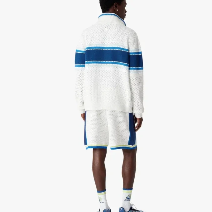 Weiß-blau gestreifte Mesh-Trainingsjacke Weiß-blau gestreifte Mesh-Trainingsjacke