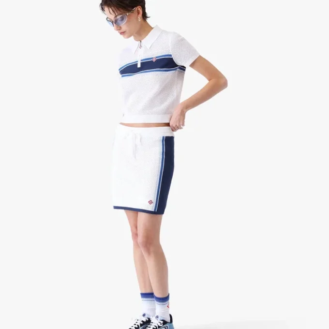 Weiß-blau gestreifter Mesh-Minirock