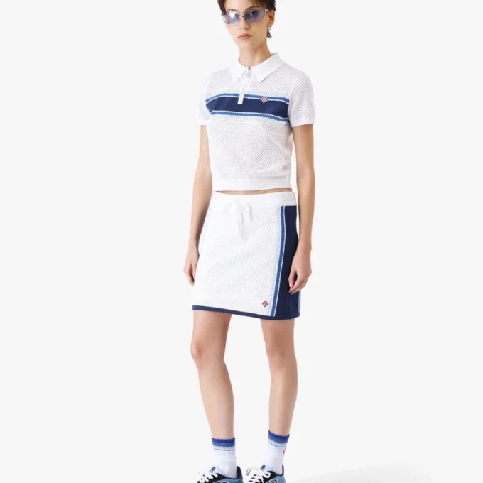 Weiß-blau gestreiftes Mesh-Oberteil Weiß-blau gestreiftes Mesh-Oberteil