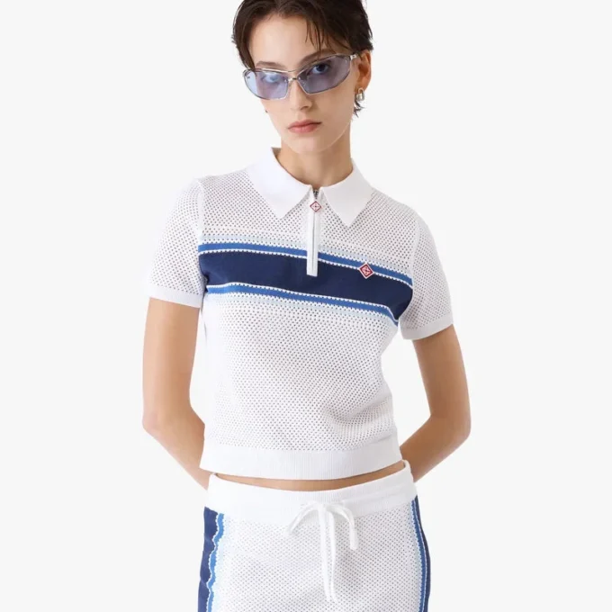 Weiß-blau gestreiftes Mesh-Oberteil Weiß-blau gestreiftes Mesh-Oberteil