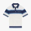 Weiß-blau gestreiftes Mesh-Poloshirt mit kurzen Shorts