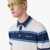 Weiß-blau gestreiftes Mesh-Poloshirt mit kurzen Shorts