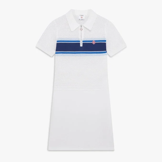 Weiß-blau gestreiftes Midi-Kleid aus Mesh