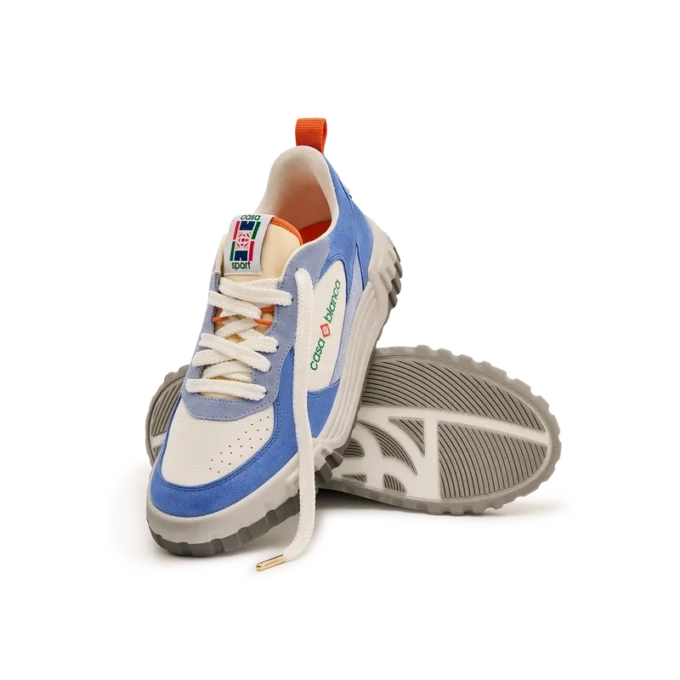 Weiß-blauer Court-Sneaker für Herren