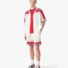 Weiß gestreiftes Kurzarm-Poloshirt mit Shorts Weiß gestreiftes Kurzarm-Poloshirt mit Shorts