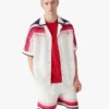 Weiß gestreiftes Kurzarm-Poloshirt mit Shorts Weiß gestreiftes Kurzarm-Poloshirt mit Shorts
