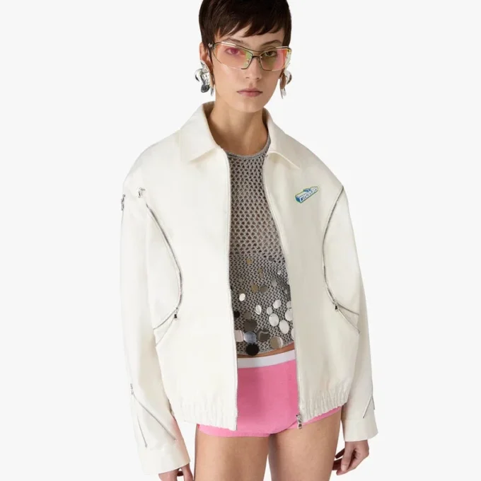 Weiße Baumwoll-Drill-Jacke mit Reißverschluss Weiße Baumwoll-Drill-Jacke mit Reißverschluss